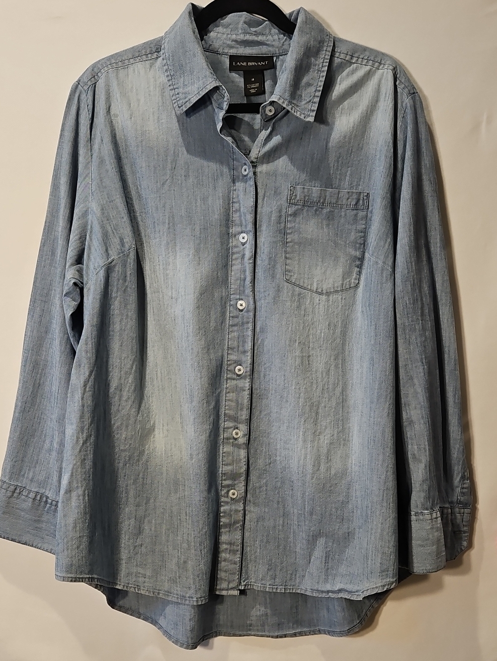 Lane Bryant Cotton Rich Light Wash Denim Button-Down Shirt 0190
